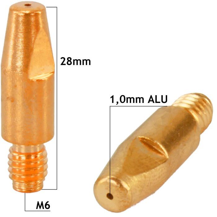Duză de contact Intensiv M6x28 mm pentru sârmă de aluminiu 1,0 mm – pistolet MIG-MAG MB24 și MB25 - imagine 2