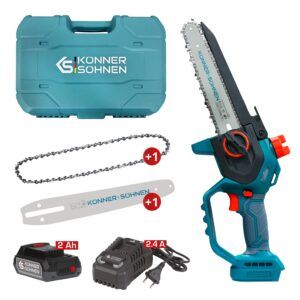 Mini drujbă cu acumulator Könner & Söhnen KS MCS20V-8 Case – acumulator 2 Ah, încărcător, valiză