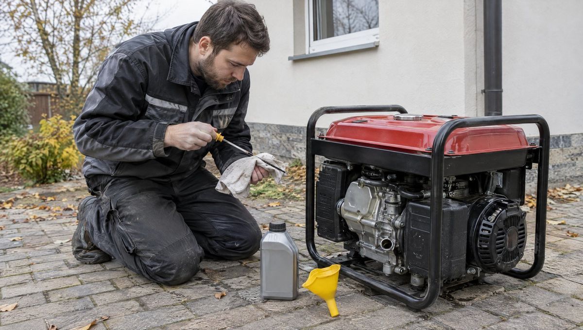 Verificarea nivelului de ulei la un generator de curent pe benzină
