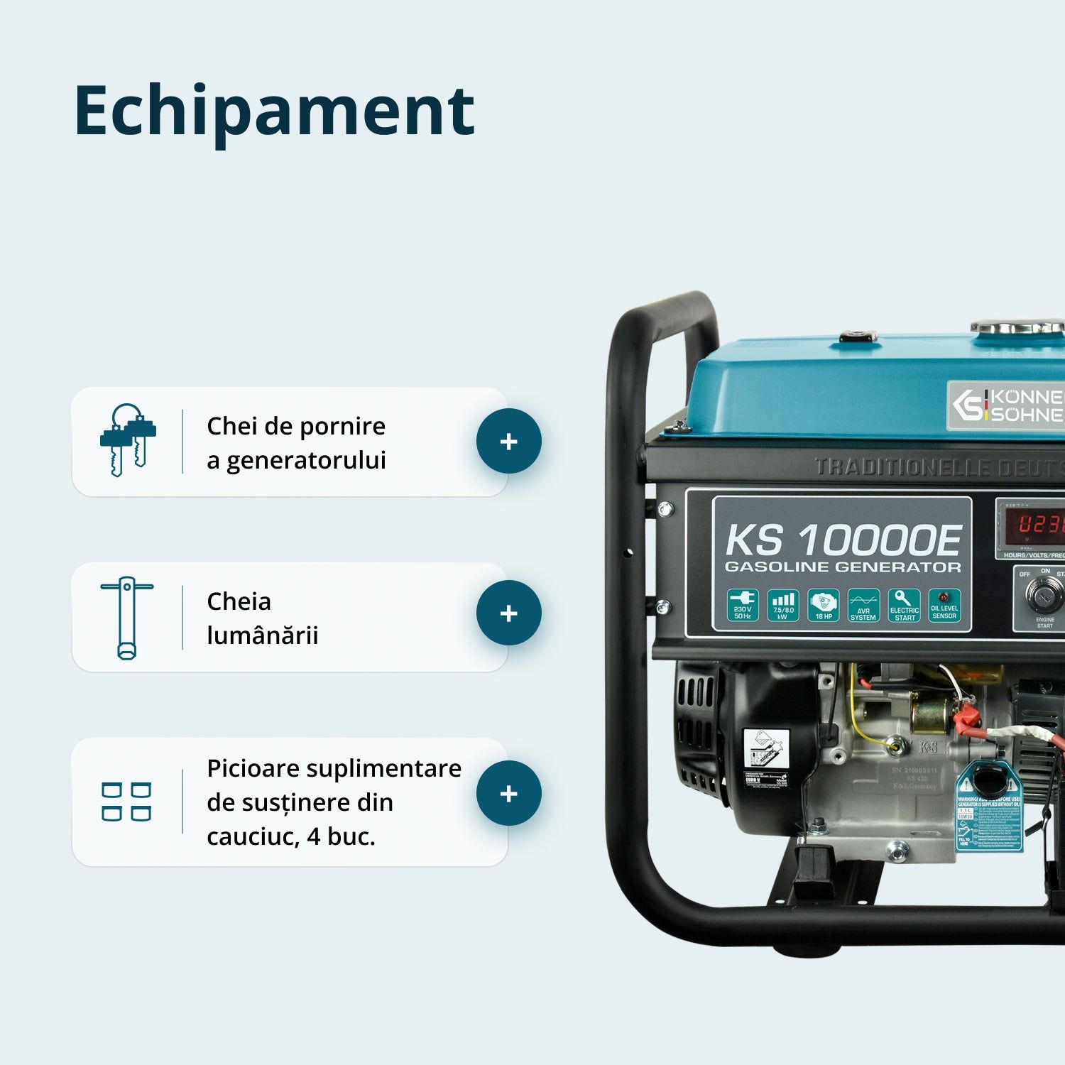 Generator pe benzină Könner & Söhnen KS 10000E – 8 kW, 230 V, pornire electrică, rezervor 25 l - imagine 7
