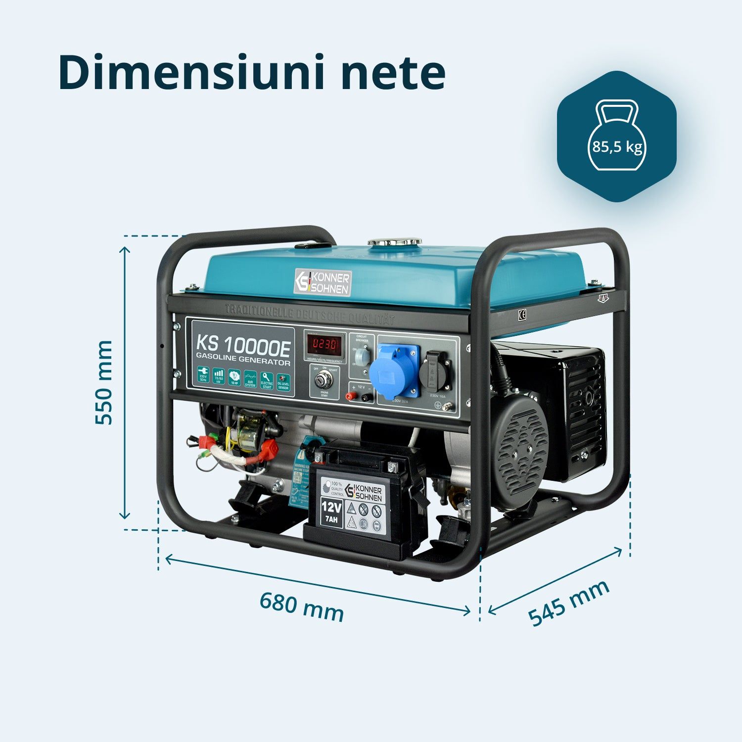 Generator pe benzină Könner & Söhnen KS 10000E – 8 kW, 230 V, pornire electrică, rezervor 25 l - imagine 8