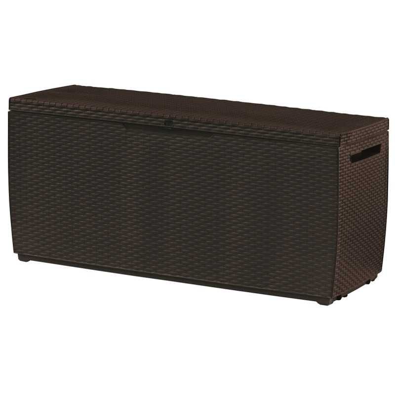 Ladă de depozitare Keter Capri 305 L maro – aspect de ratan, capac pentru șezut