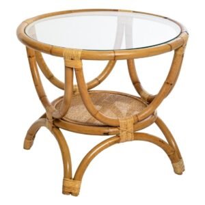 Măsuță de cafea Atmosphera Farah – ratan și sticlă, Ø 60 × 50 cm, maro natural