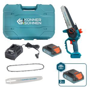 Pachet promoțional mini drujbă Könner & Söhnen KS MCS20V-8 CASE PLUS – 2 acumulatori, încărcător, va