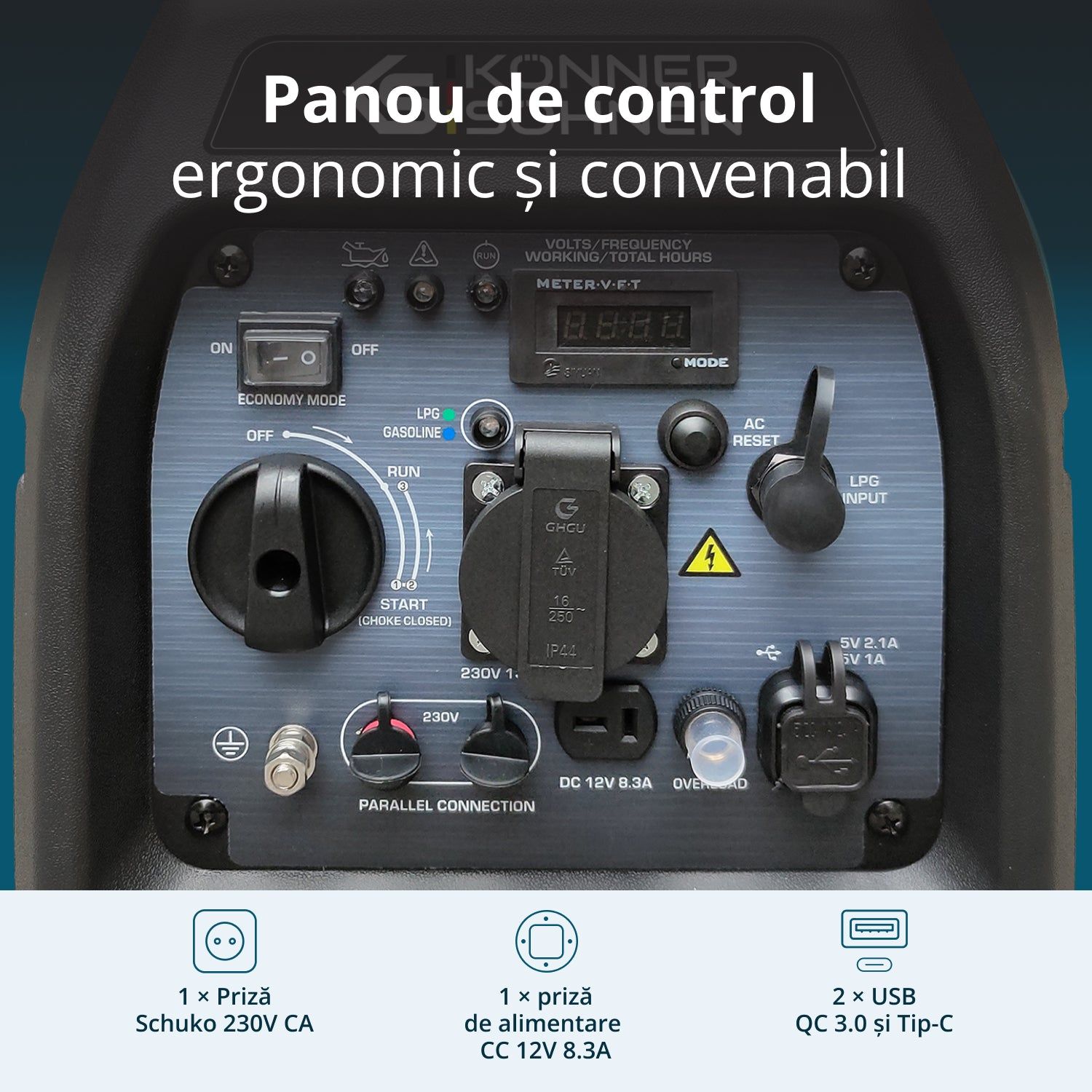 Generator invertor GPL/benzină Könner & Söhnen KS 3100iG S – 3,1 kW, carcasă insonorizată - imagine 8