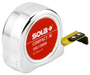 Ruletă Sola COM 5 – bandă de oțel de 5 m și 19 mm, carcasă cromată, cârlig magnetic