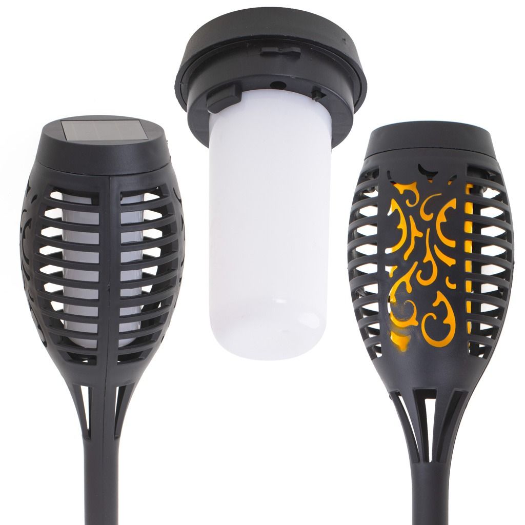 Set 4 lămpi solare de grădină tip torță cu 12 LED-uri – lumină galbenă care imit – poza 3