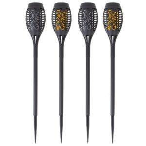Set 4 lămpi solare de grădină tip torță cu 12 LED-uri – lumină galbenă care imit – poza 1