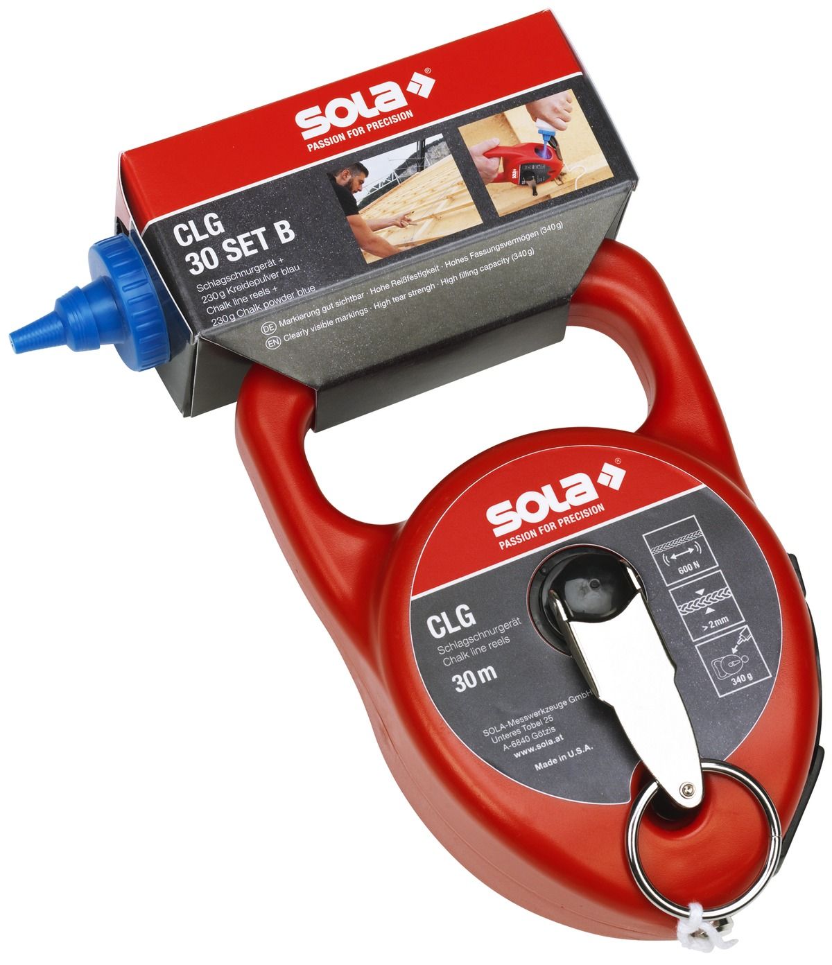 Set aparat de trasat cu sfoară Sola CLG 30 SET B – cretă albastră, sfoară de 30 m