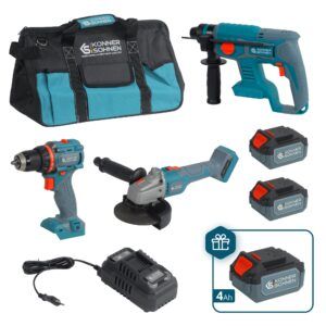 Set de scule cu acumulator Könner & Söhnen KS RHAGD 20V SET 3 PLUS – trei scule fără perii, 3 acumul