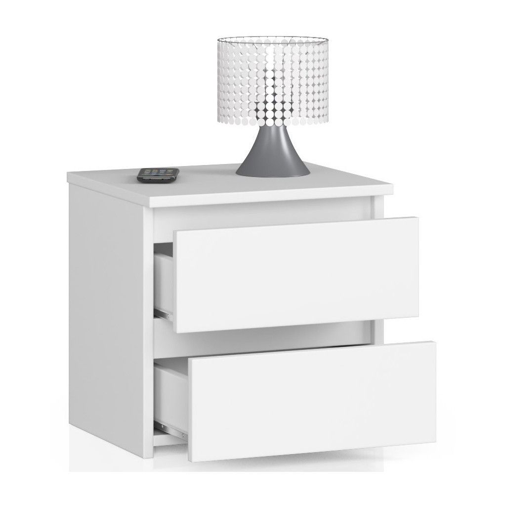 Noptieră CL2 cu 2 sertare – PAL laminat 16 mm, alb mat, 40 × 35 × 40 cm - imagine 2