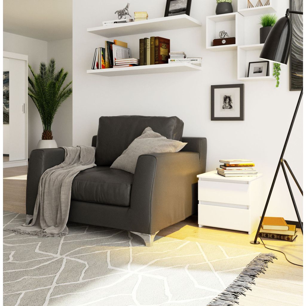 Noptieră CL2 cu 2 sertare – PAL laminat 16 mm, alb mat, 40 × 35 × 40 cm - imagine 6