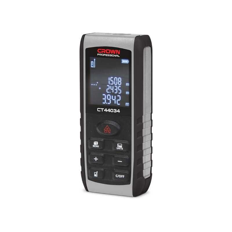 Telemetru laser digital Crown CT44034 – 80 m, precizie ±2 mm, senzor de înclinare